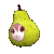 a yellow pear with a squirrel 's head on it .
