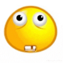 a yellow smiley face with big eyes and a missing tooth on a white background .