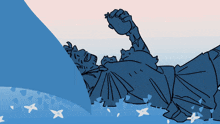 a drawing of a person laying on their back with a blue background