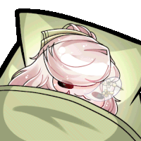 a cartoon drawing of a girl laying in bed with a bee on her head