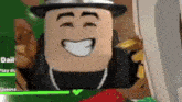 a close up of a roblox character with a hat and a smile on his face .