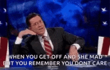 stephen colbert when you get off she mad you dont care hairflip