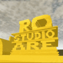 a computer generated image of a yellow object with an arrow pointing down