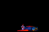 a cartoon character is standing on top of an orange car