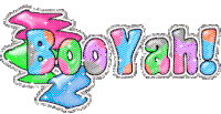 a colorful booyah logo with a lightning bolt on it