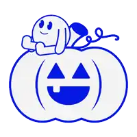 a cartoon drawing of a bunny laying on top of a pumpkin