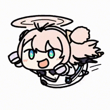 a cartoon girl with pink hair and green eyes is flying in the air .