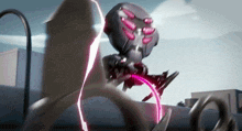 a robot with a purple light coming out of its mouth