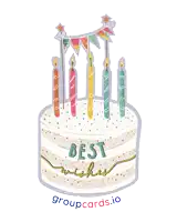 a birthday cake with candles and the words best wishes
