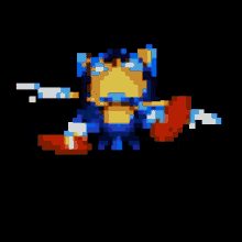 a pixel art drawing of a blue and red superhero