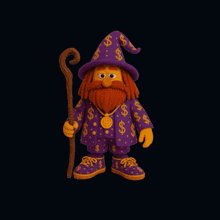 a cartoon character with a beard and a cane is standing in front of a red bar graph