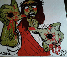 a painting of jesus with a crown of thorns and bloody hands