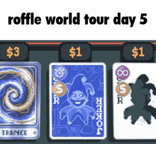 a collage of cards with the words ruffle world tour day 5 at the top