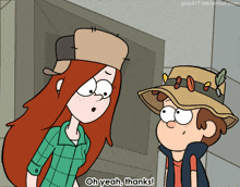 a cartoon of wendy and dipper from gravity falls saying " oh yeah thanks "