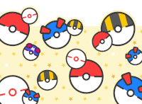 a pattern of pokemon balls with the letter m on one