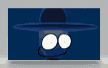 a picture of a cartoon character with a hat and white eyes