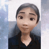 a close up of a woman 's face with a cartoon face .