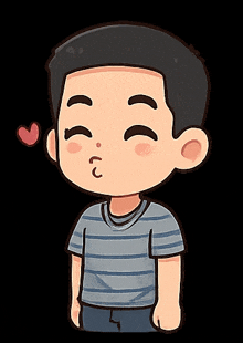 a cartoon drawing of a boy blowing a kiss with a heart above his head