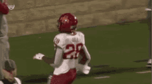 a football player wearing a white jersey with the number 28 on it