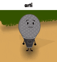 a cartoon drawing of a microphone with a face and the word arti on the bottom