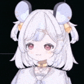 a girl with white hair and pink eyes is wearing a choker and mouse ears