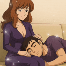 a cartoon of a woman petting a man 's head