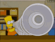 bart simpson from the simpsons is holding a large object in his hand