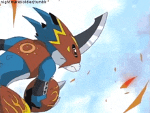 a cartoon character is flying through the air with a sword in his hand