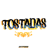 the word tostadas is on a white background with a yellow swirl