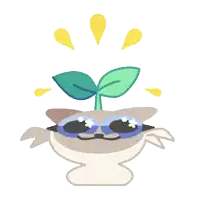 a drawing of a cat with sunglasses and a plant growing out of it 's head
