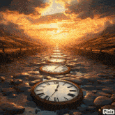 a painting of a road with clocks on it that says pixiz at the bottom