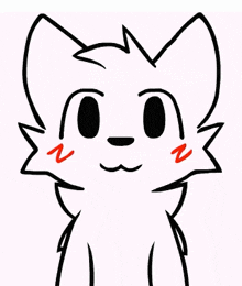 a black and white drawing of a cat 's face with a red nose and mouth .