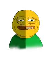 a cartoon of a yellow face with a green shirt