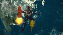 a cartoon character is flying through the air while holding a drill