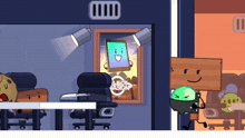 a cartoon drawing of a room with a poster that says bucket jason