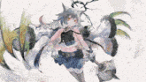 a drawing of a girl holding a hammer and a sword