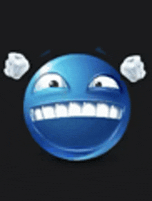 a blue smiley face with steam coming out of it 's mouth .