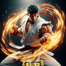 a poster of a karate man with the words museum bola on the bottom
