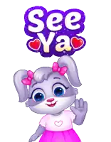 a cartoon bunny with a pink bow and the words see ya above her