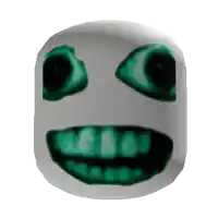 a white cylinder with green eyes and teeth on a white background