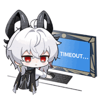 a cartoon character is sitting in front of a computer screen that says timeout