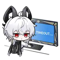 a cartoon character is sitting in front of a computer screen that says timeout