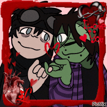 a couple of cartoon characters holding hands with a heart in the background and the words love you on it