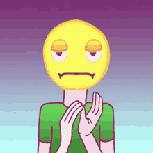 a cartoon man with a yellow smiley face on his head