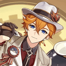 a cartoon character wearing a hat and a badge with a fish on it