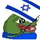 a frog wearing a blue and white hat with a star on it is holding a flag .