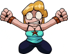 a cartoon of a woman with her arms outstretched and a star on her shirt