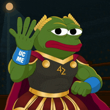 a cartoon of a frog wearing a uc meme wristband