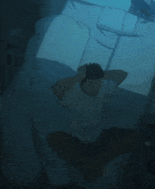 a cartoon of a man sleeping on a bed with a large pillow