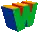 a pixel art of the letter w in green , blue , and red .